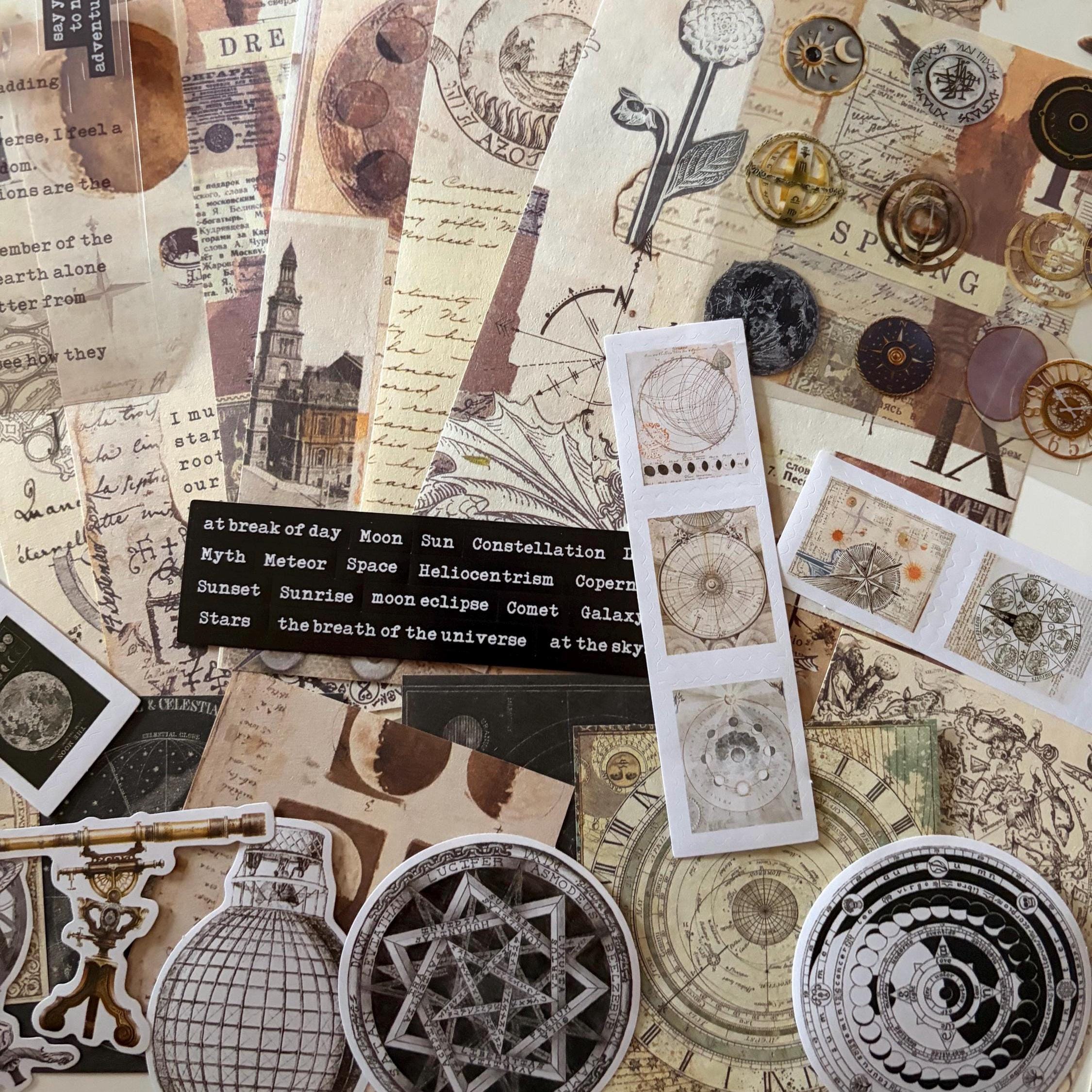 Dark Academia Space Themed Moon Witch Ephemera Vintage-Style Bundle Papers Stickers Journaling Supplies