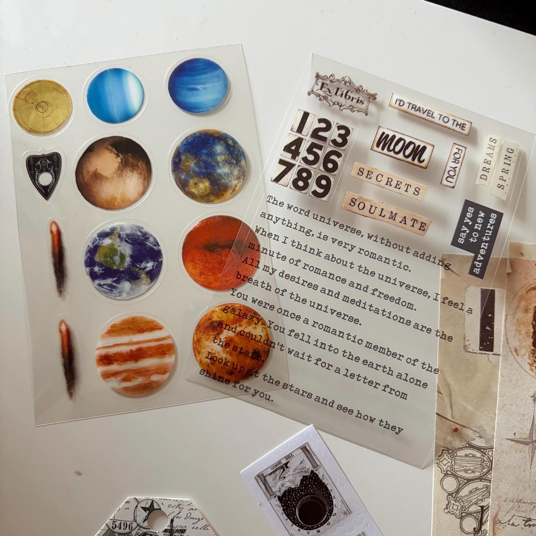 Dark Academia Space Themed Moon Witch Ephemera Vintage-Style Bundle Papers Stickers Journaling Supplies