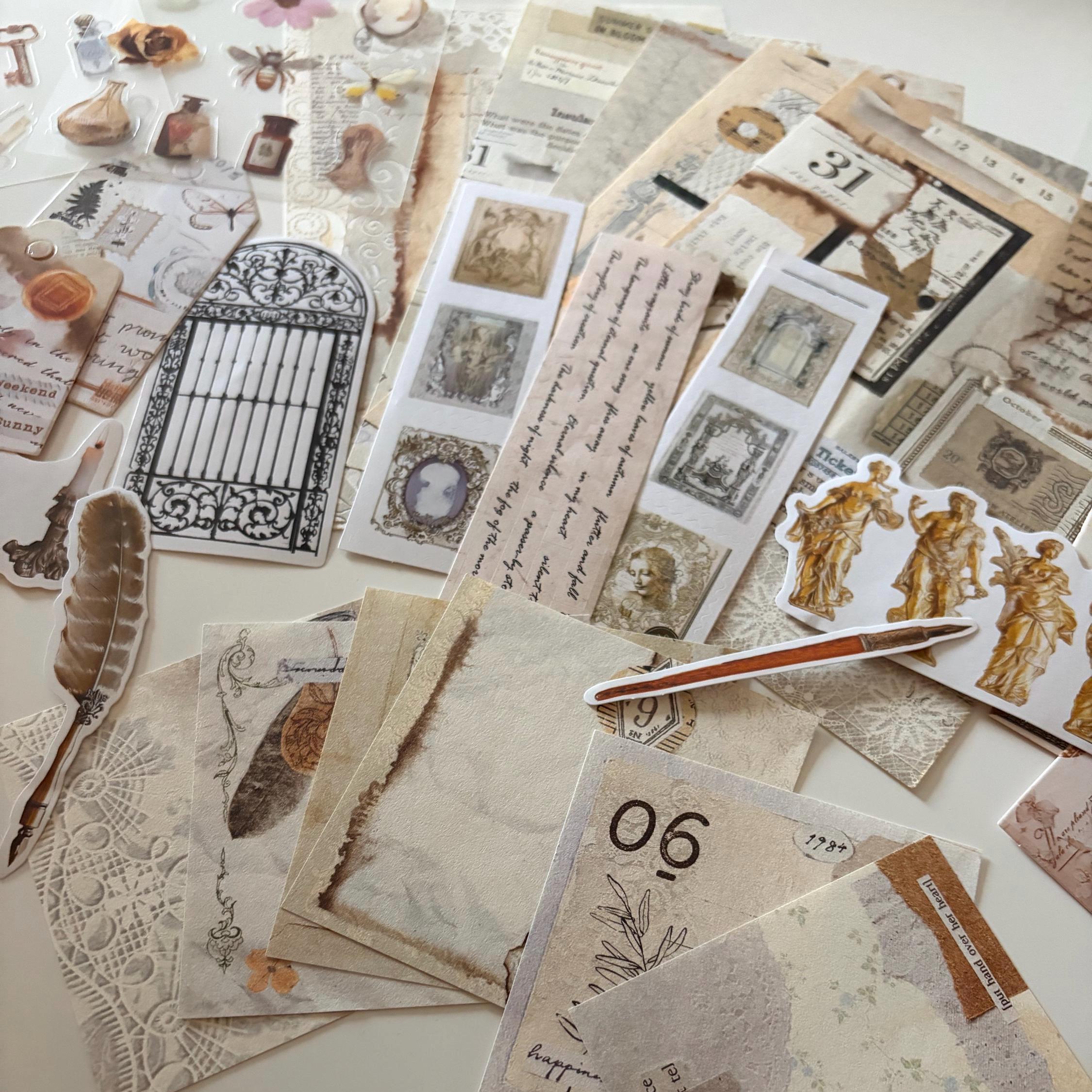 Light Academia Ephemera Vintage-Style Bundle Papers Stickers Journaling Supplies