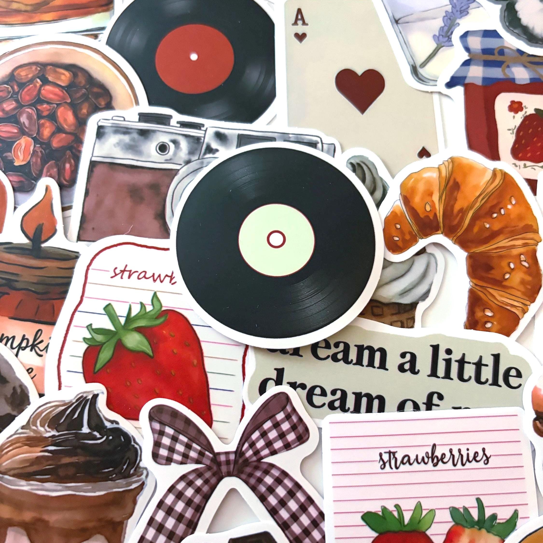 50pcs Retro Red Analogue Stickers – Vintage Style Planner, Journal & Scrapbook Sticker Set