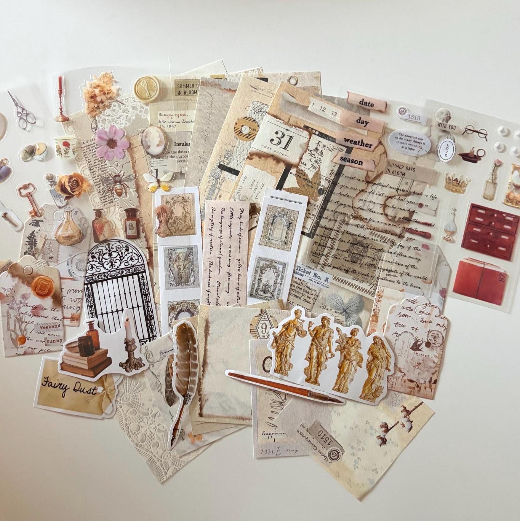 Light Academia Ephemera Vintage-Style Bundle Papers Stickers Journaling Supplies