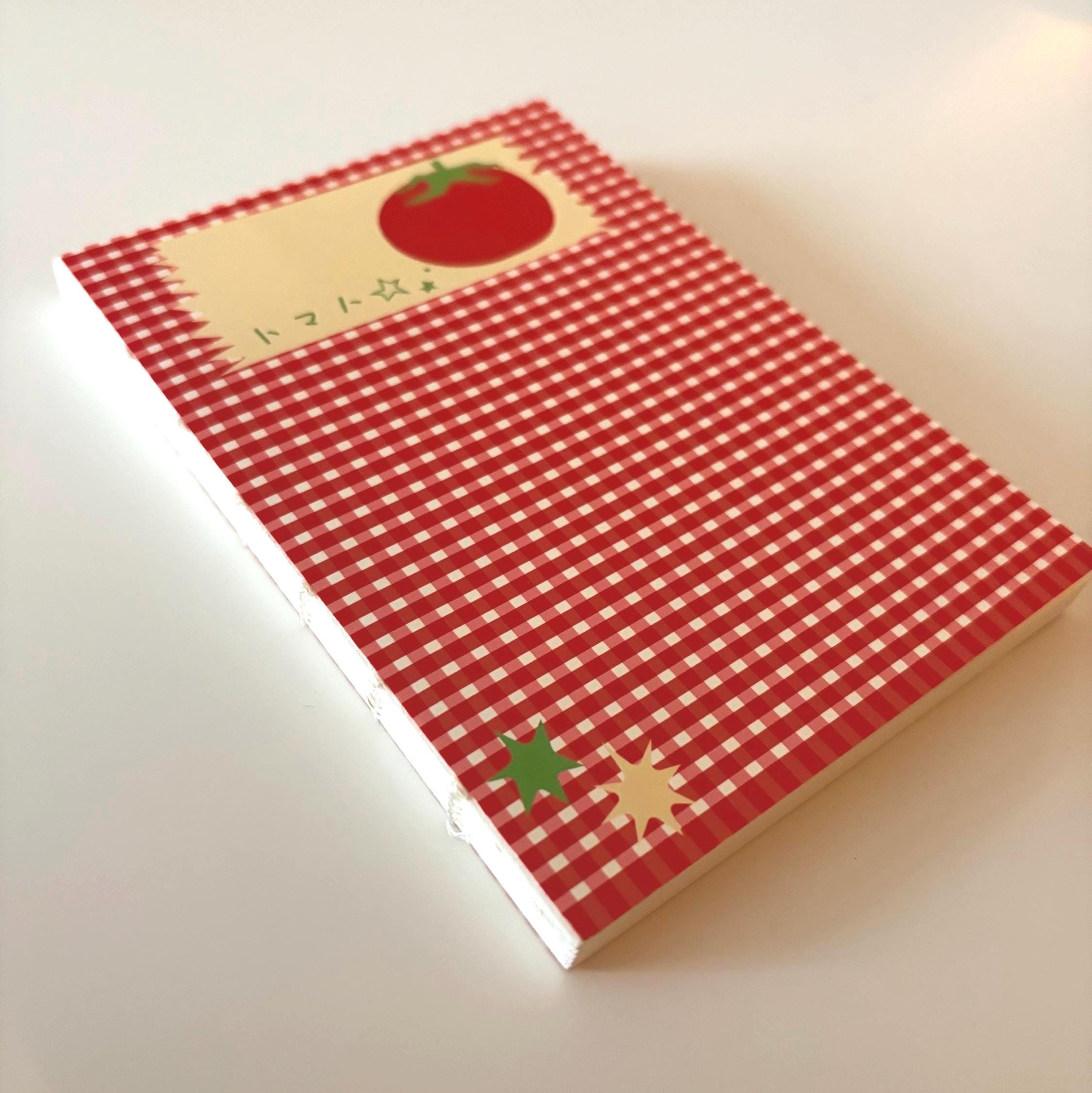 A7 Retro Tomato Gingham Notebook – Lay‑Flat Dot Grid Pocket Journal for Notes & Bullet Journaling