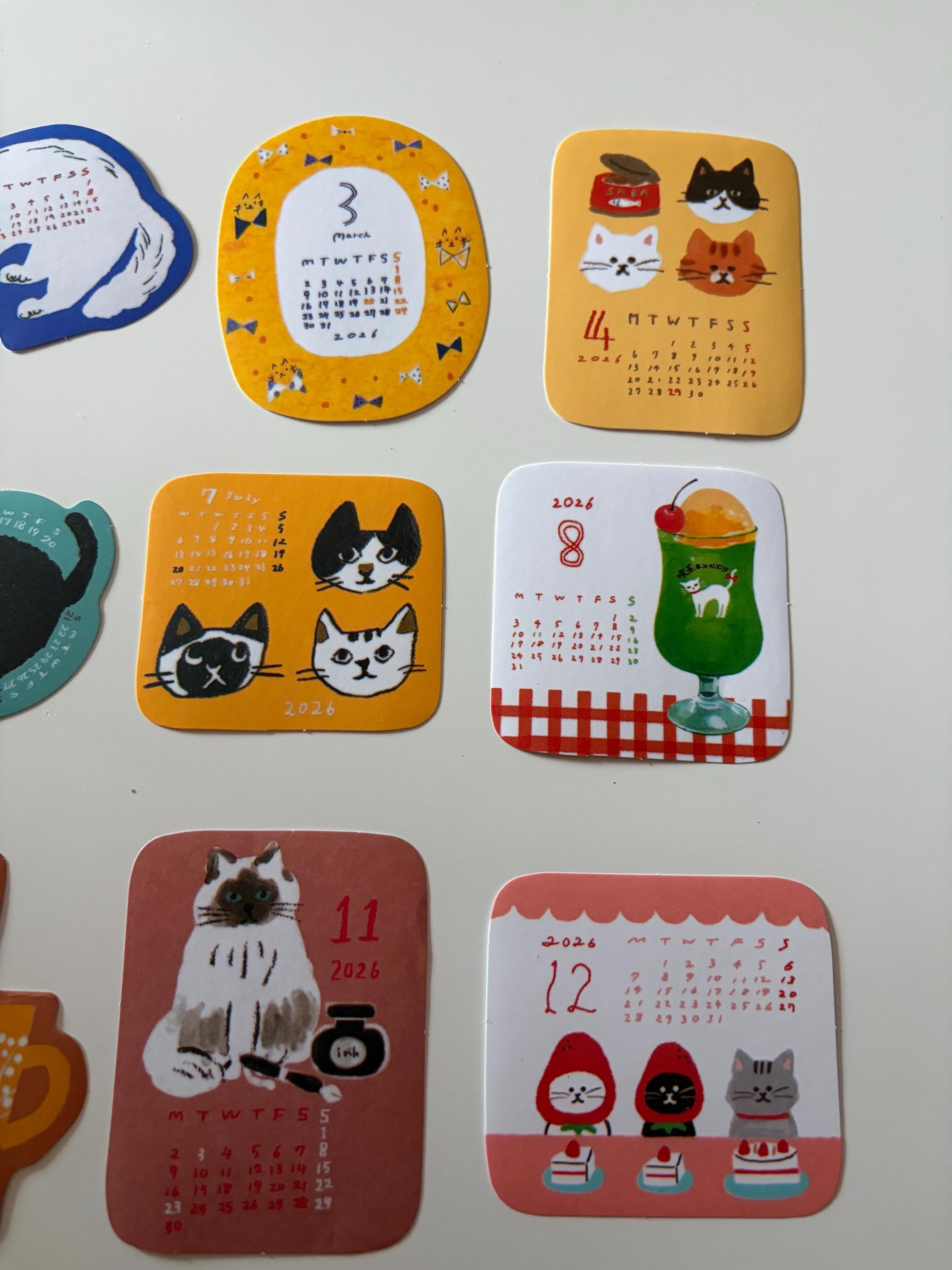 Japanese Cat Calendar Stickers, Journal Scrapbook Embellishments