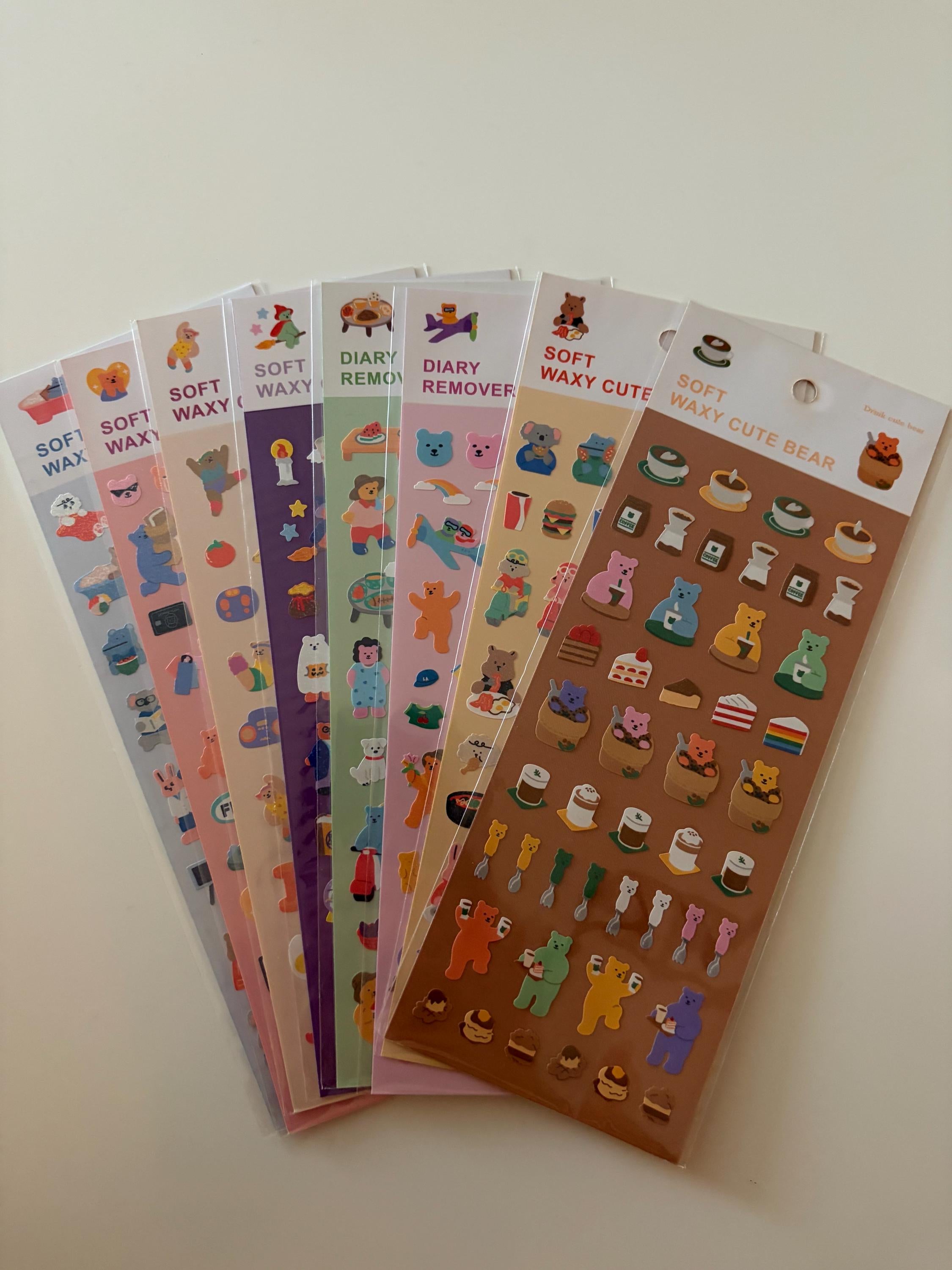 Kawaii Bear Sticker Sheet - Journaling Scrapbook Stickers