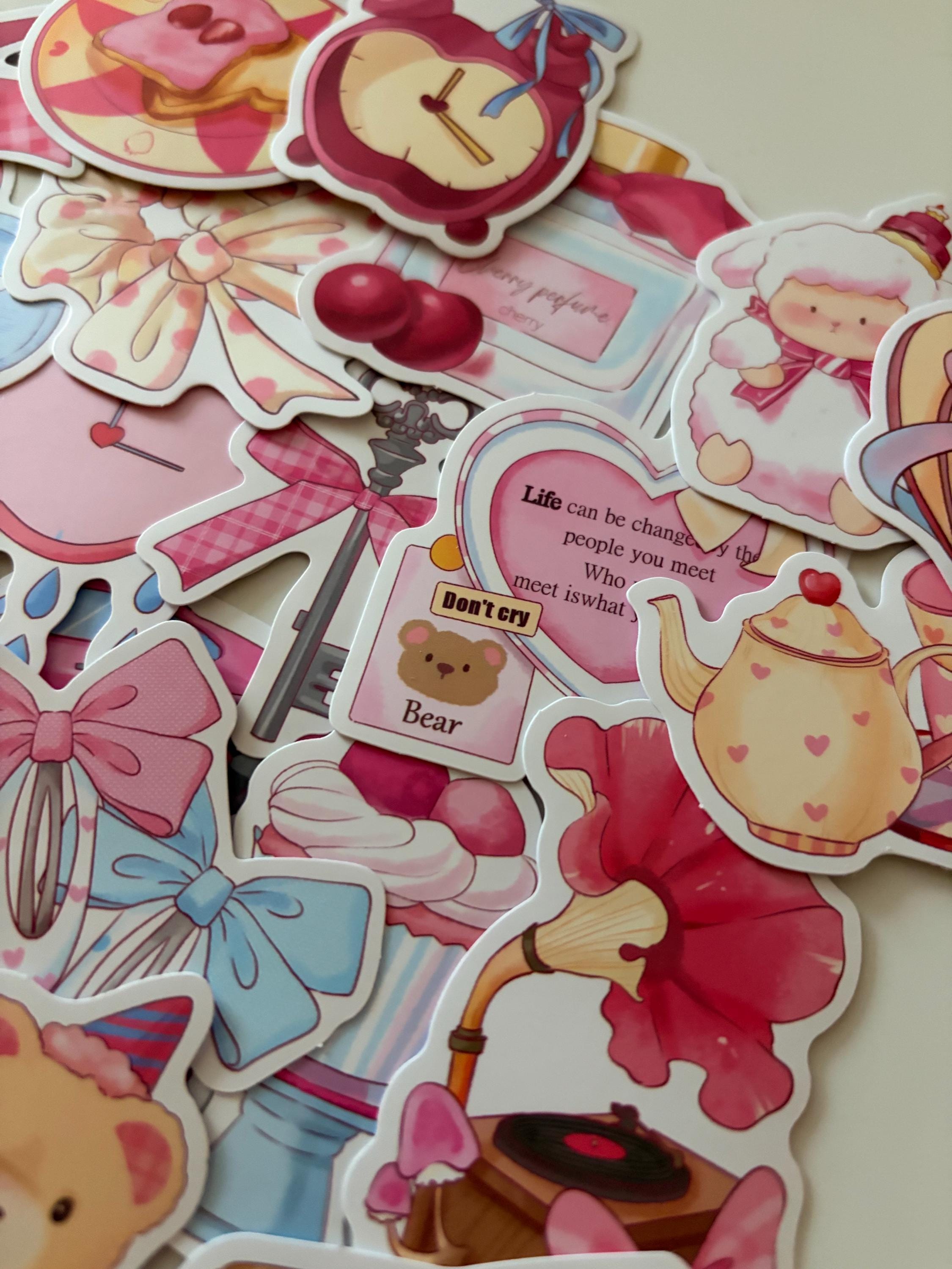 50pcs Japanese Retro Pink Kawaii Sticker Pack – Cute Vinyl Stickers for Journals, Planners, Laptops & Scrapbooking