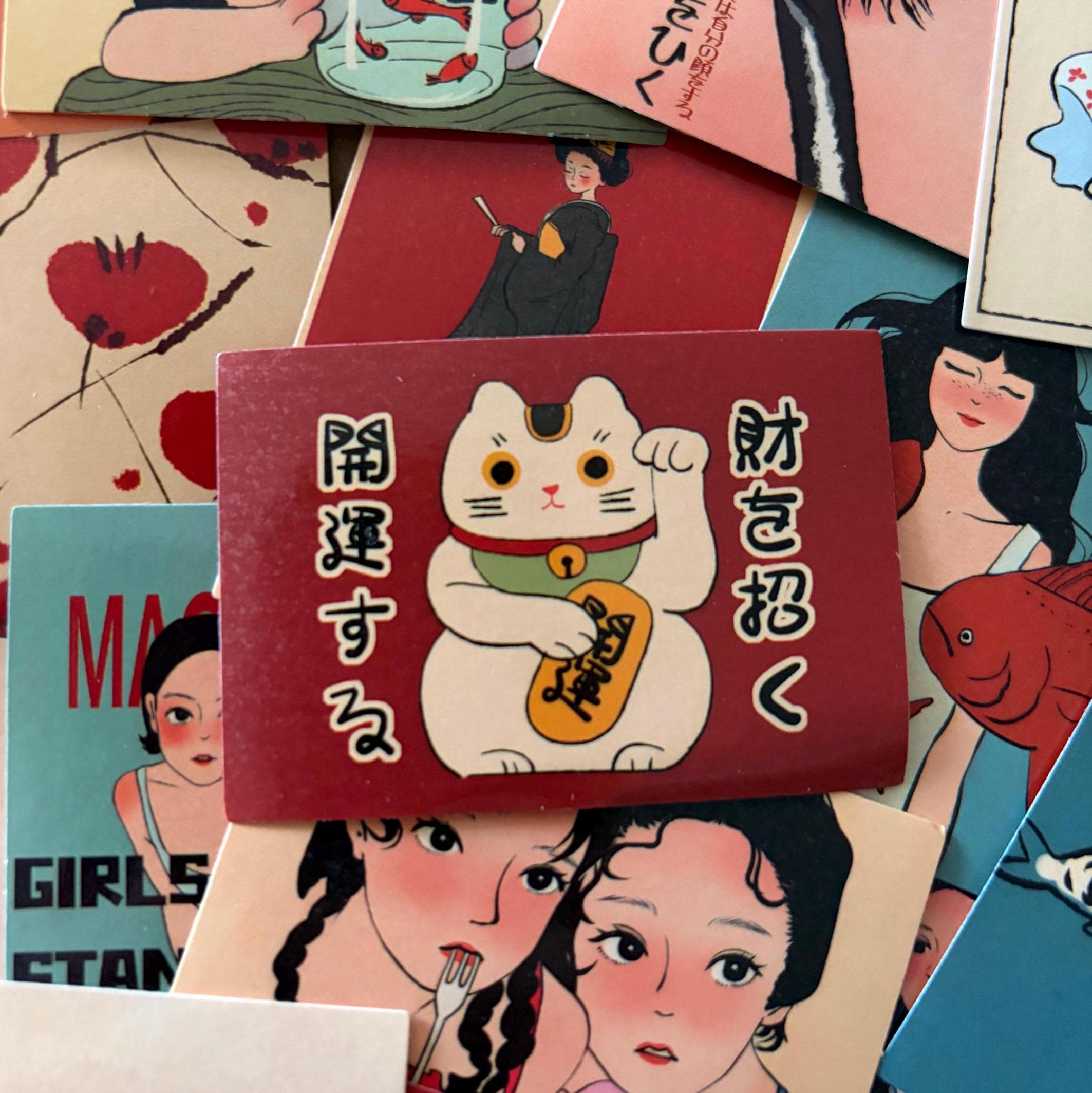 50pcs Japanese Retro Red Graffiti Stickers