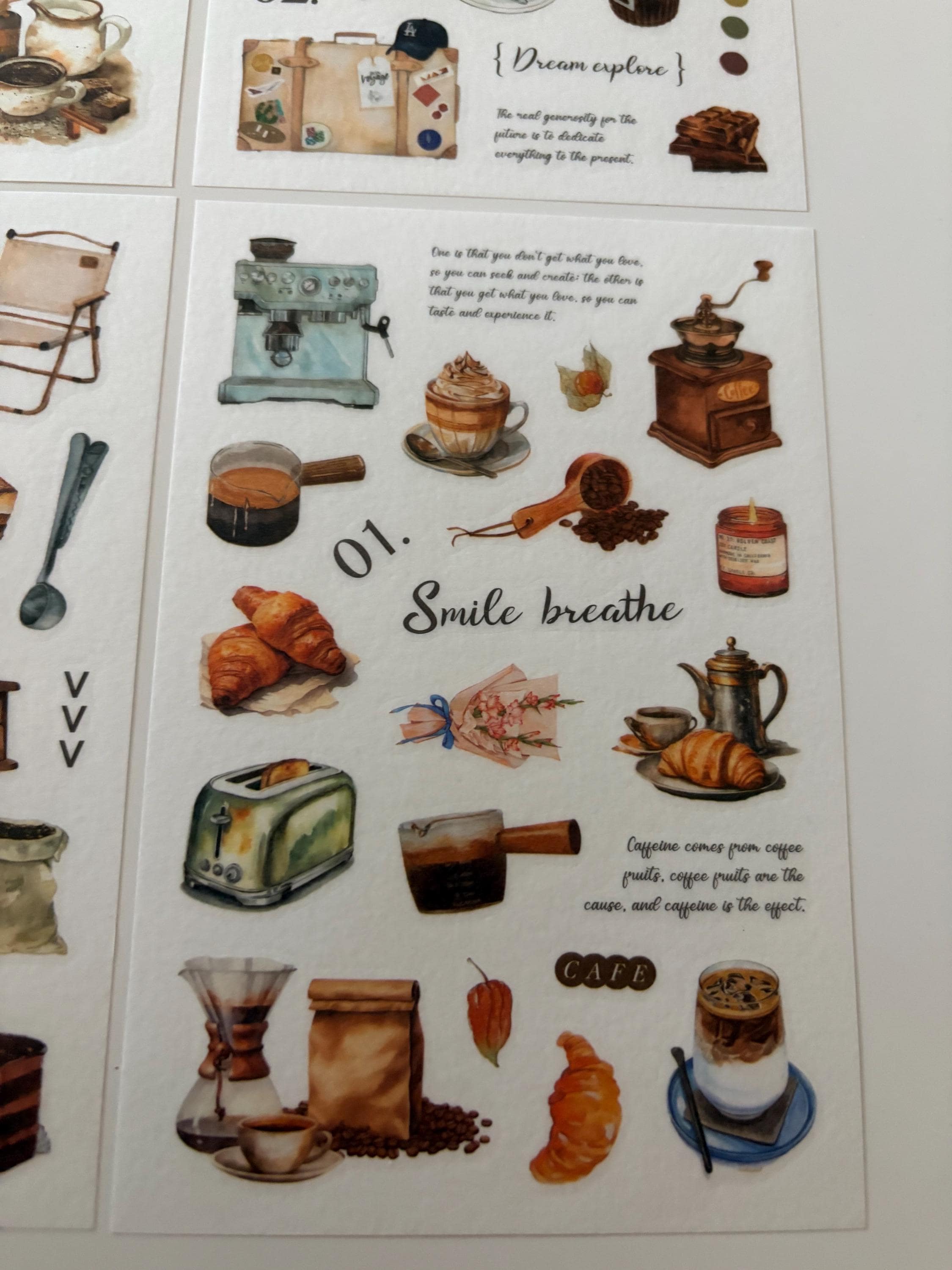 Coffee Washi Stickers - Dark Academia Journaling, Planner (Set of 4 Sheets)