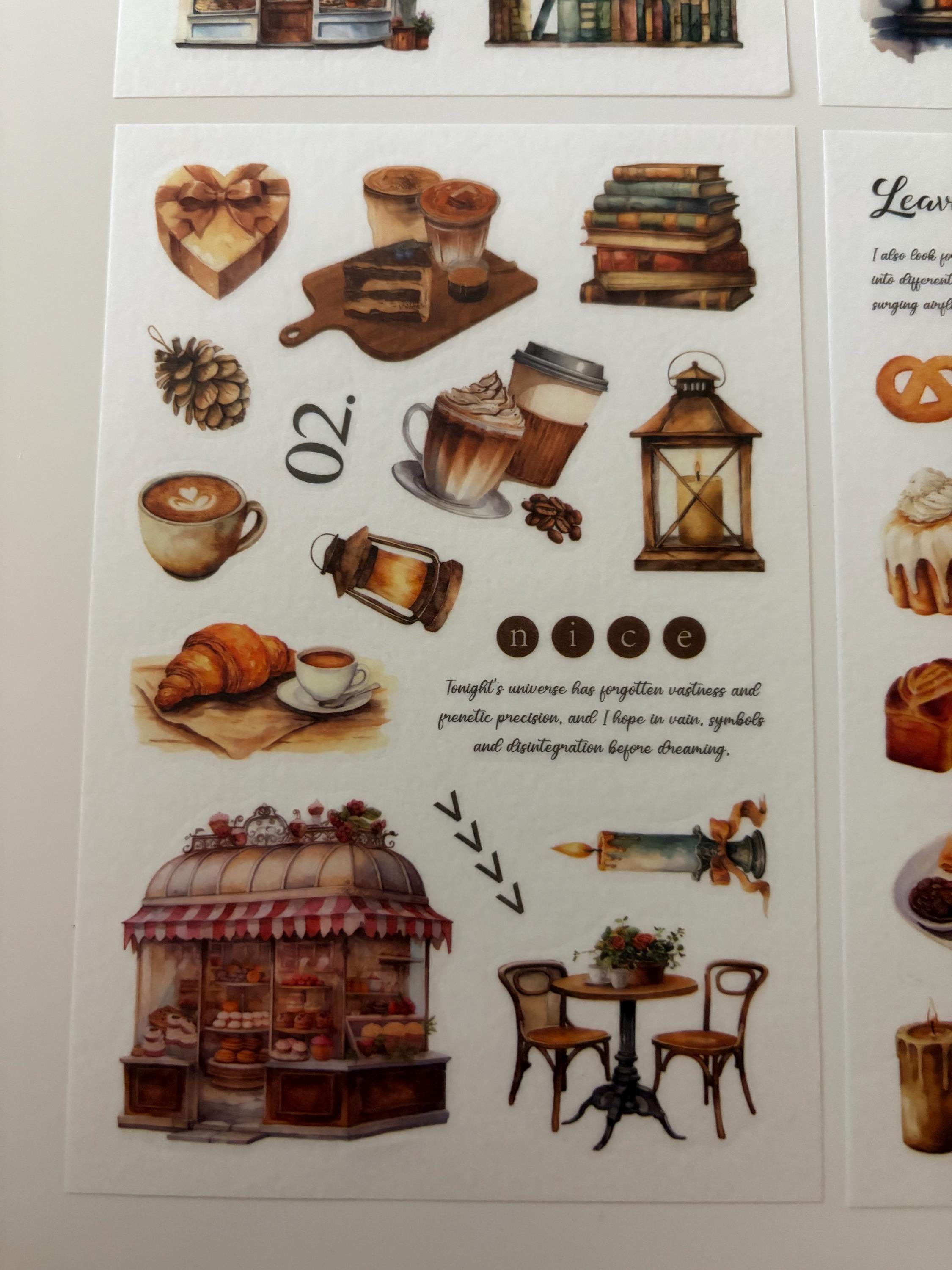 Autumn Coffee Washi Stickers - Dark Academia Journaling, Set of 4