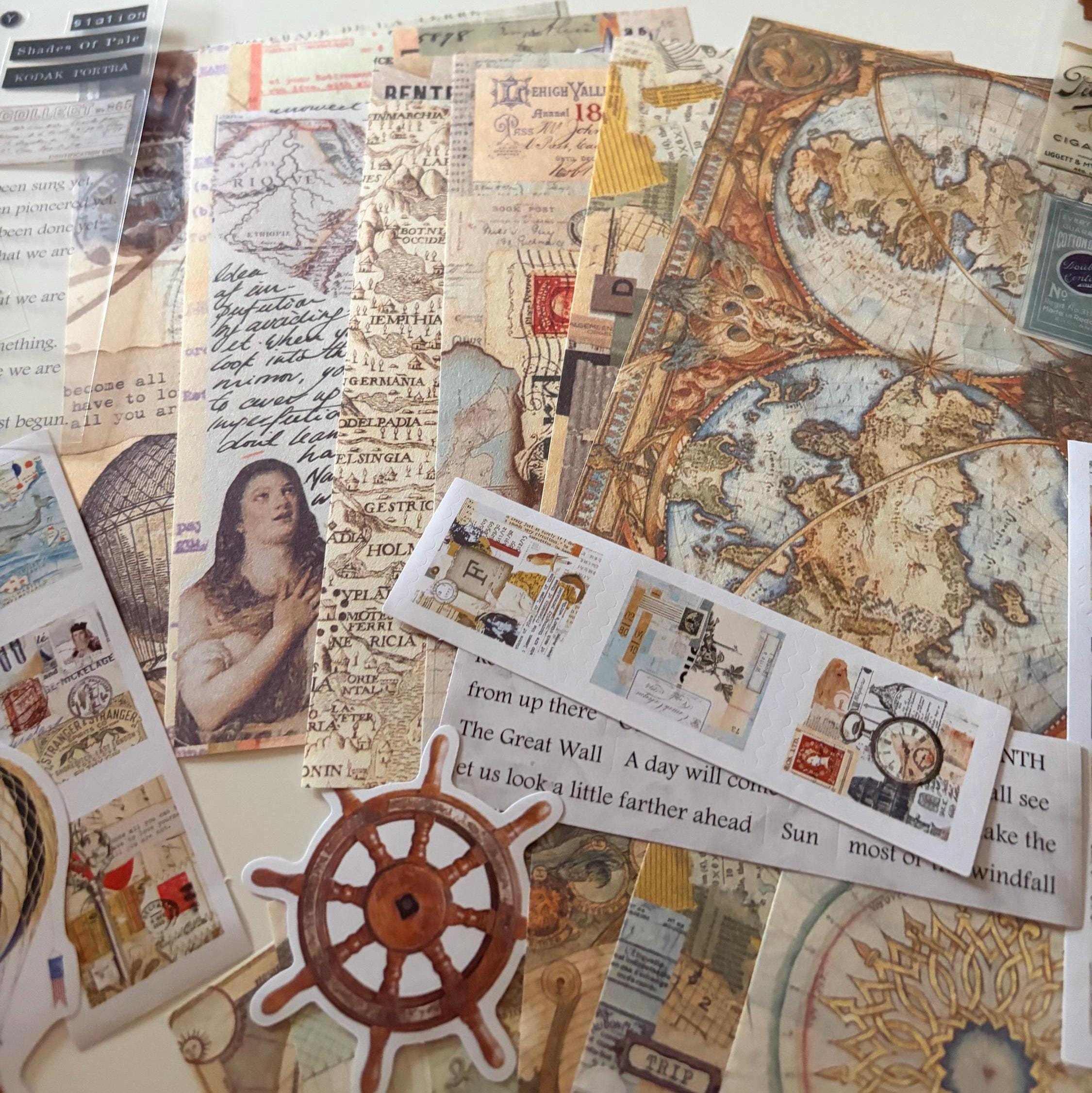 Dark Academia Travel Ephemera Vintage-Style Bundle Papers Stickers Journaling Supplies