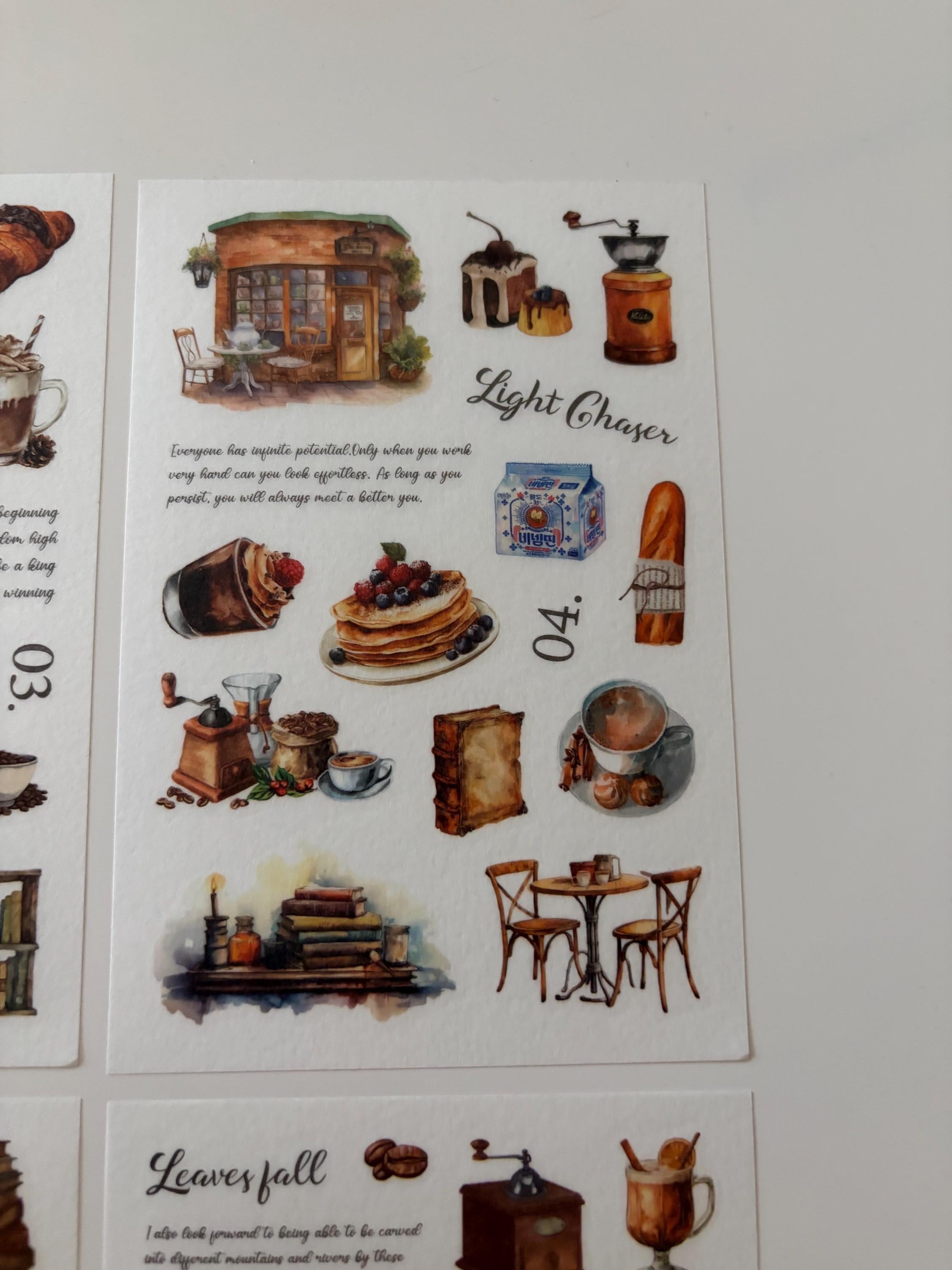 Autumn Coffee Washi Stickers - Dark Academia Journaling, Set of 4