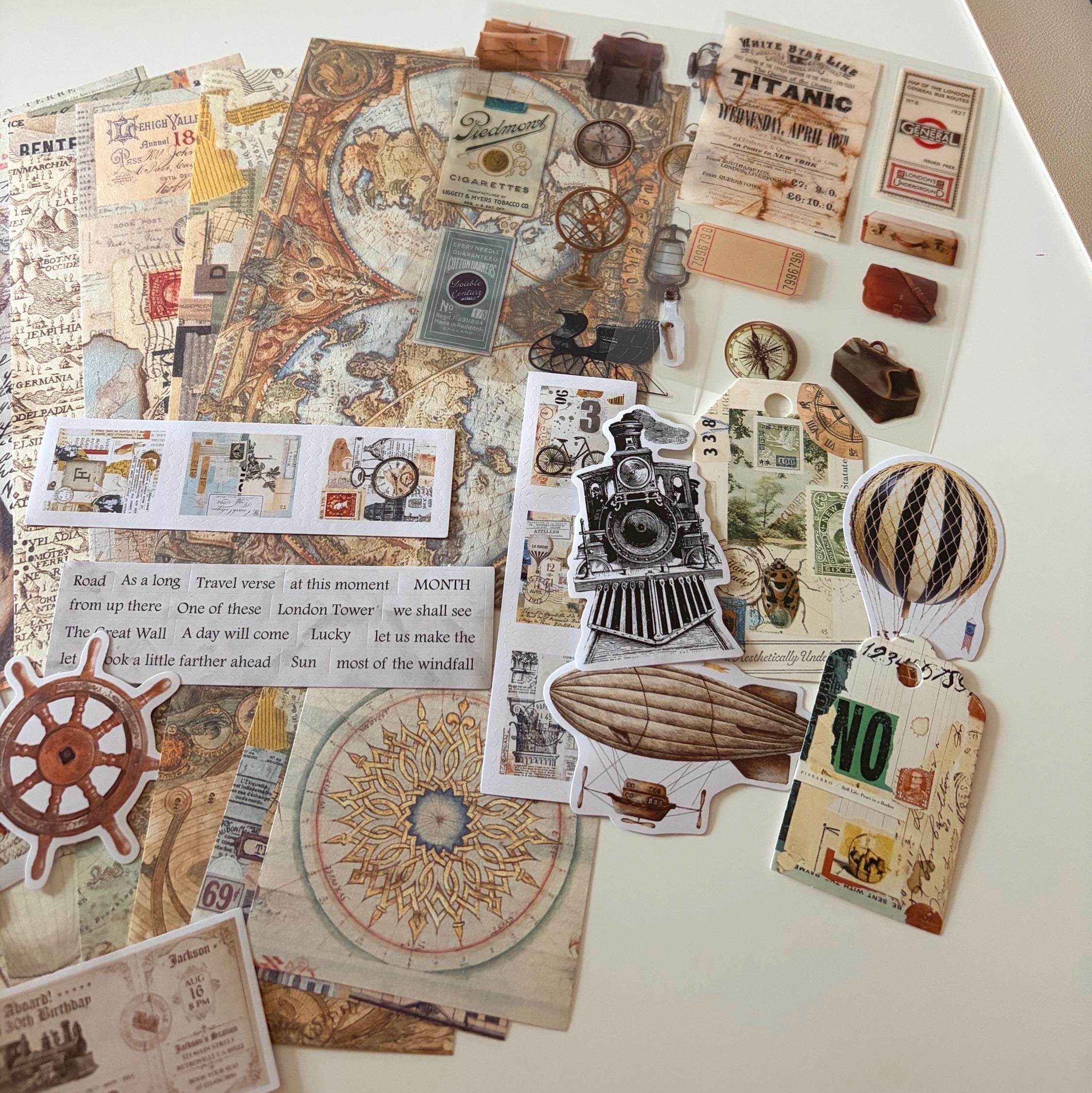 Dark Academia Travel Ephemera Vintage-Style Bundle Papers Stickers Journaling Supplies