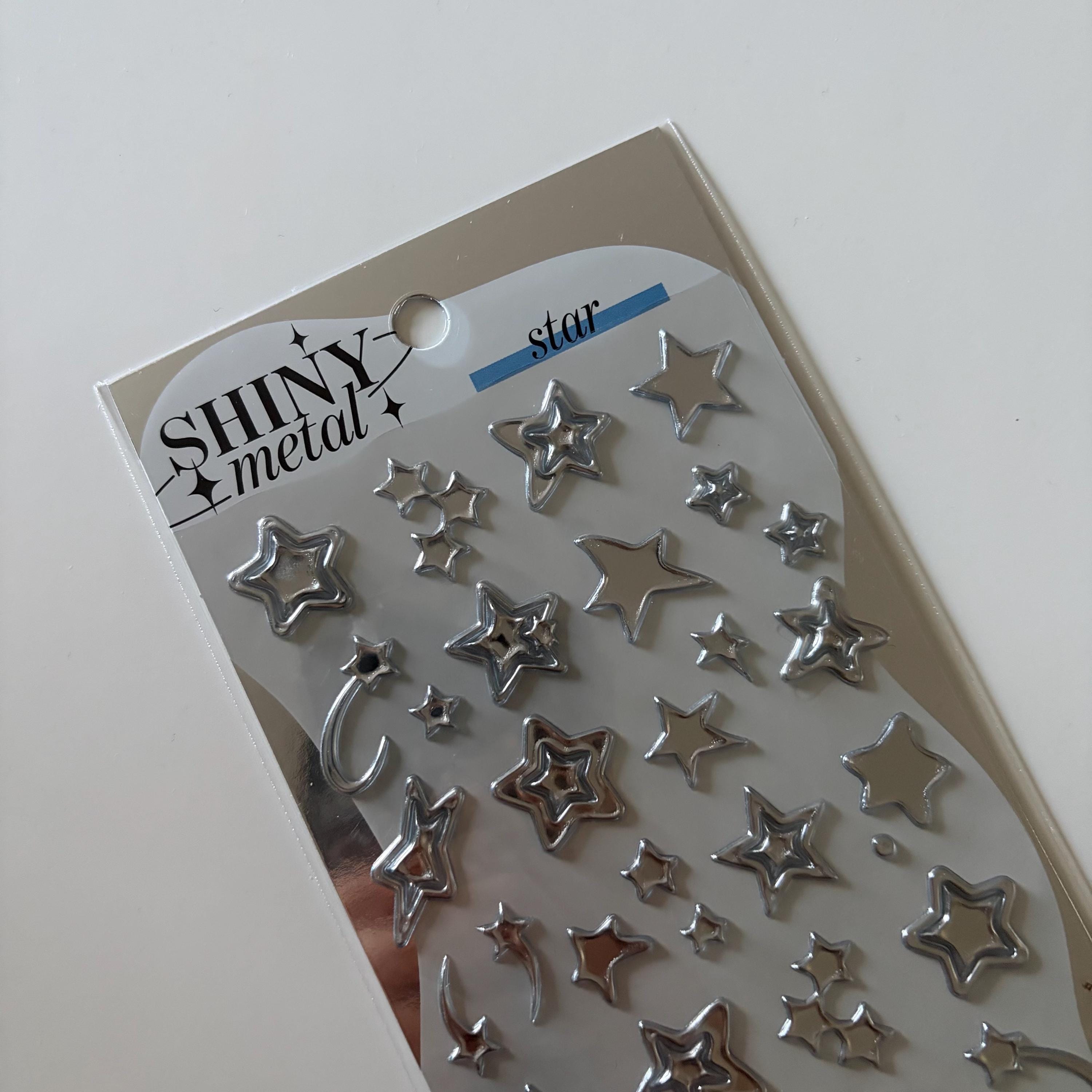 Shiny Metal Silver Heart Star Sticker Sheet MINDWAVE JAPAN