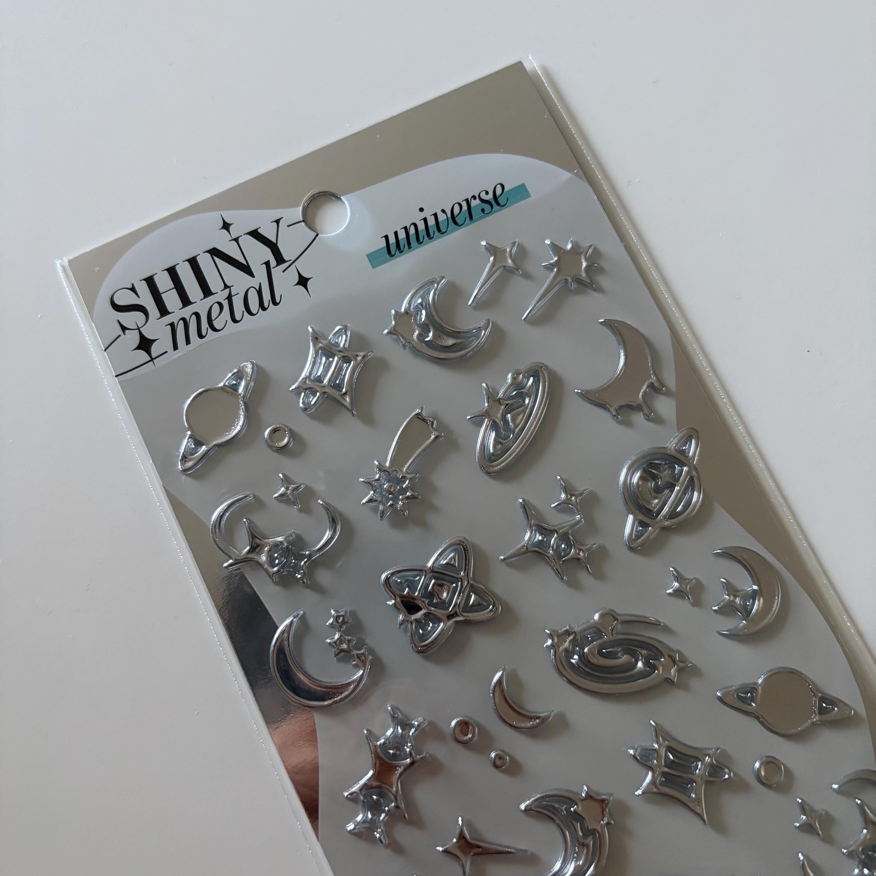 Shiny Metal Silver Heart Star Sticker Sheet MINDWAVE JAPAN
