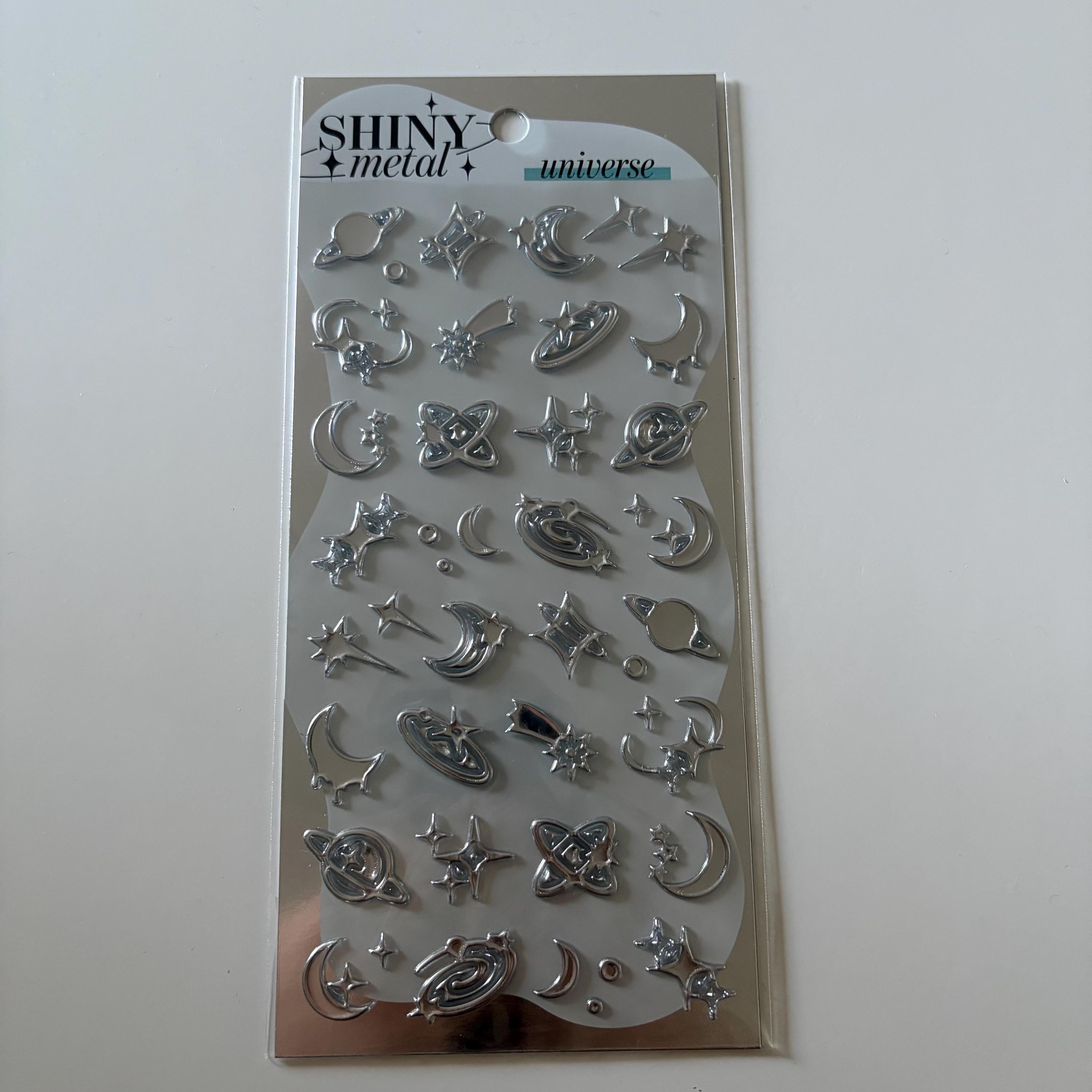 Shiny Metal Silver Heart Star Sticker Sheet MINDWAVE JAPAN