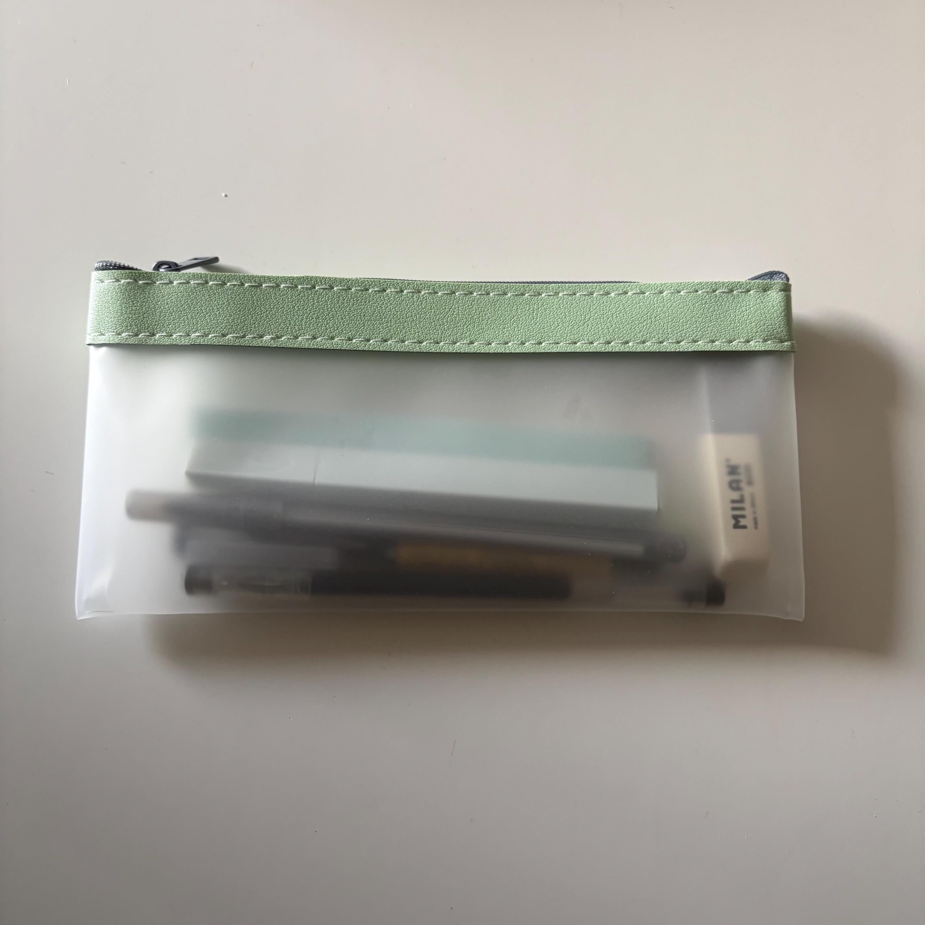 Sage Green Pencil Case - Frosted Transparent