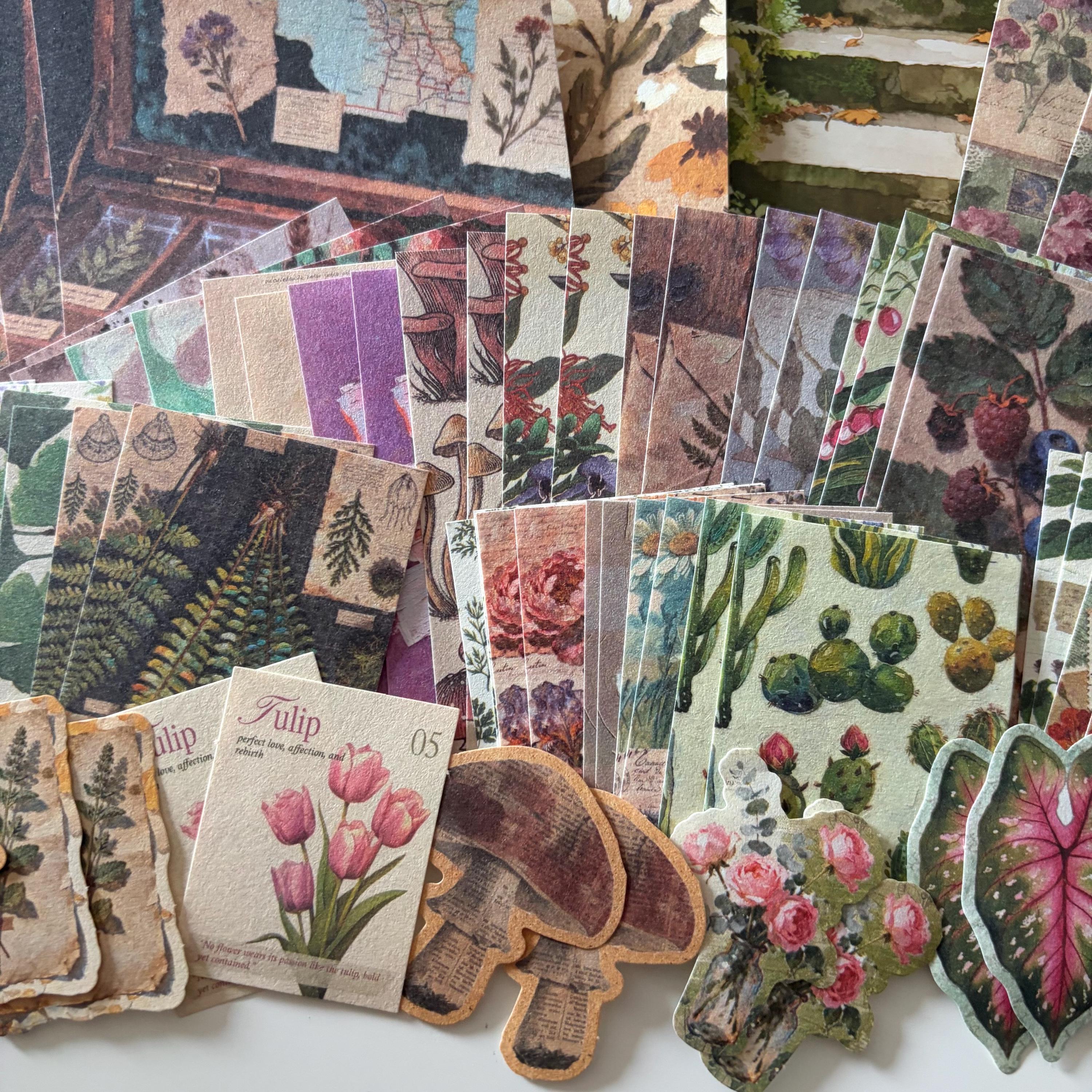 100pcs Green Academia Plant Ephemera | Vintage-Style Bundle Papers Stickers | Journaling Scrapbooking Supplies