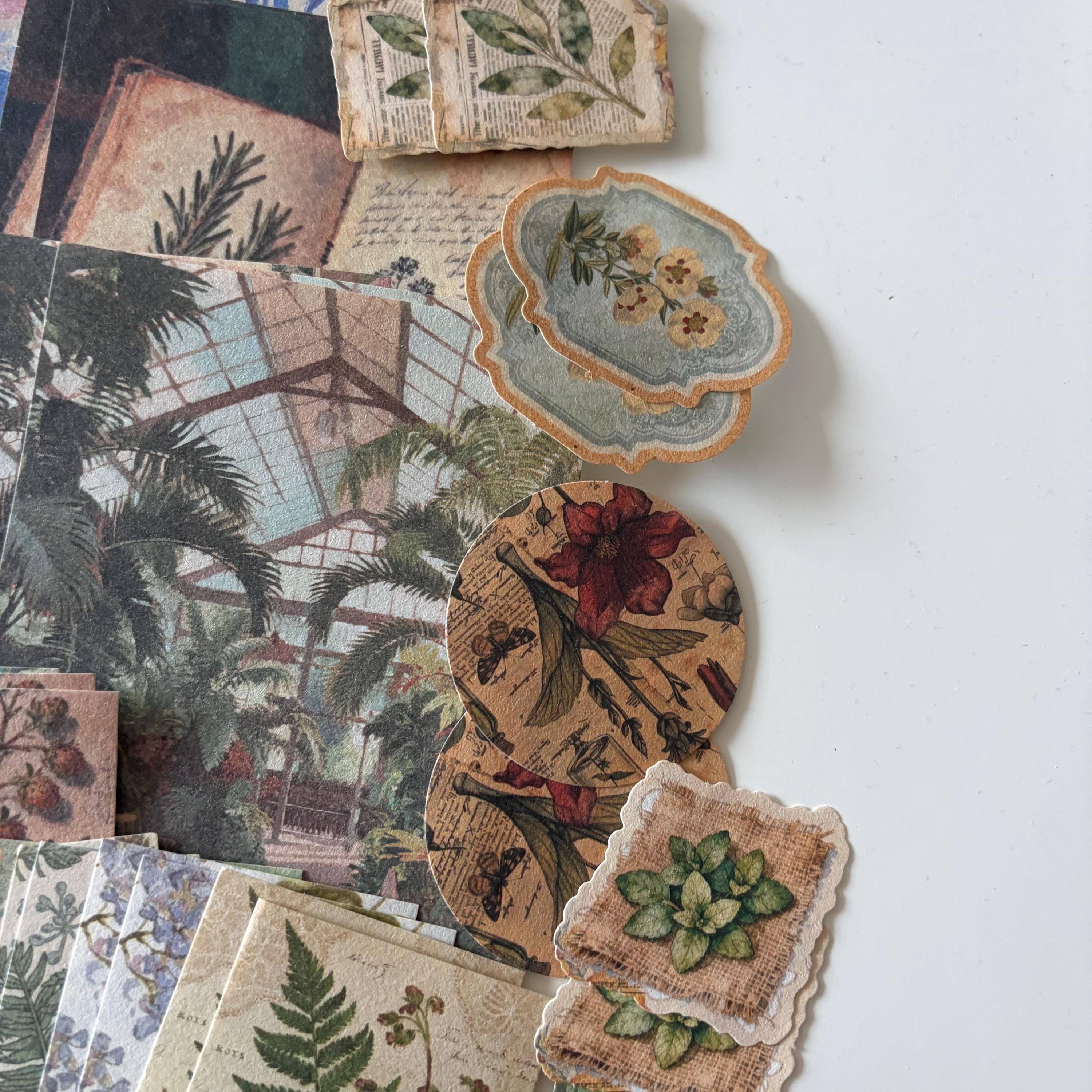 100pcs Green Academia Plant Ephemera | Vintage-Style Bundle Papers Stickers | Journaling Scrapbooking Supplies