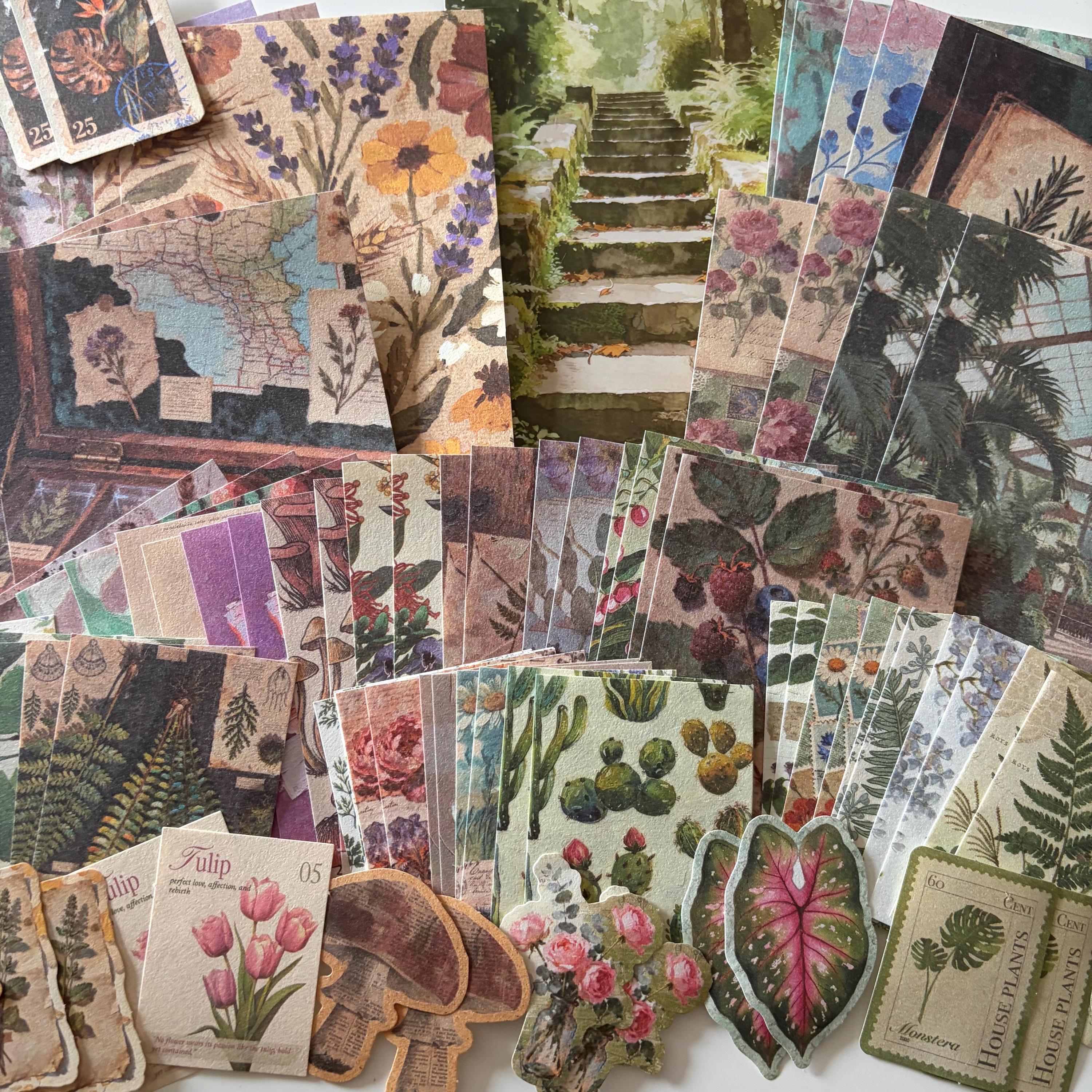 100pcs Green Academia Plant Ephemera | Vintage-Style Bundle Papers Stickers | Journaling Scrapbooking Supplies