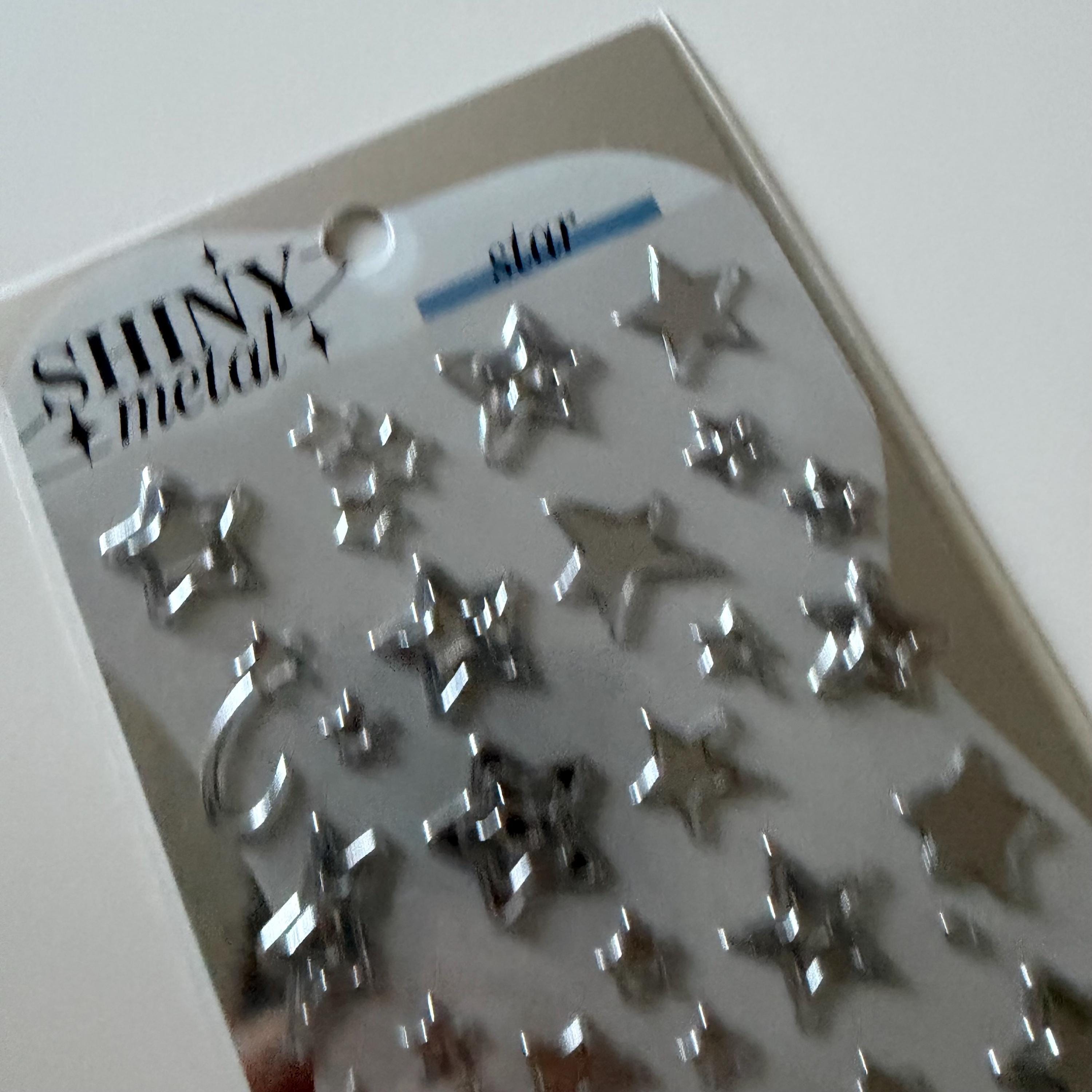 Shiny Metal Silver Heart Star Sticker Sheet MINDWAVE JAPAN