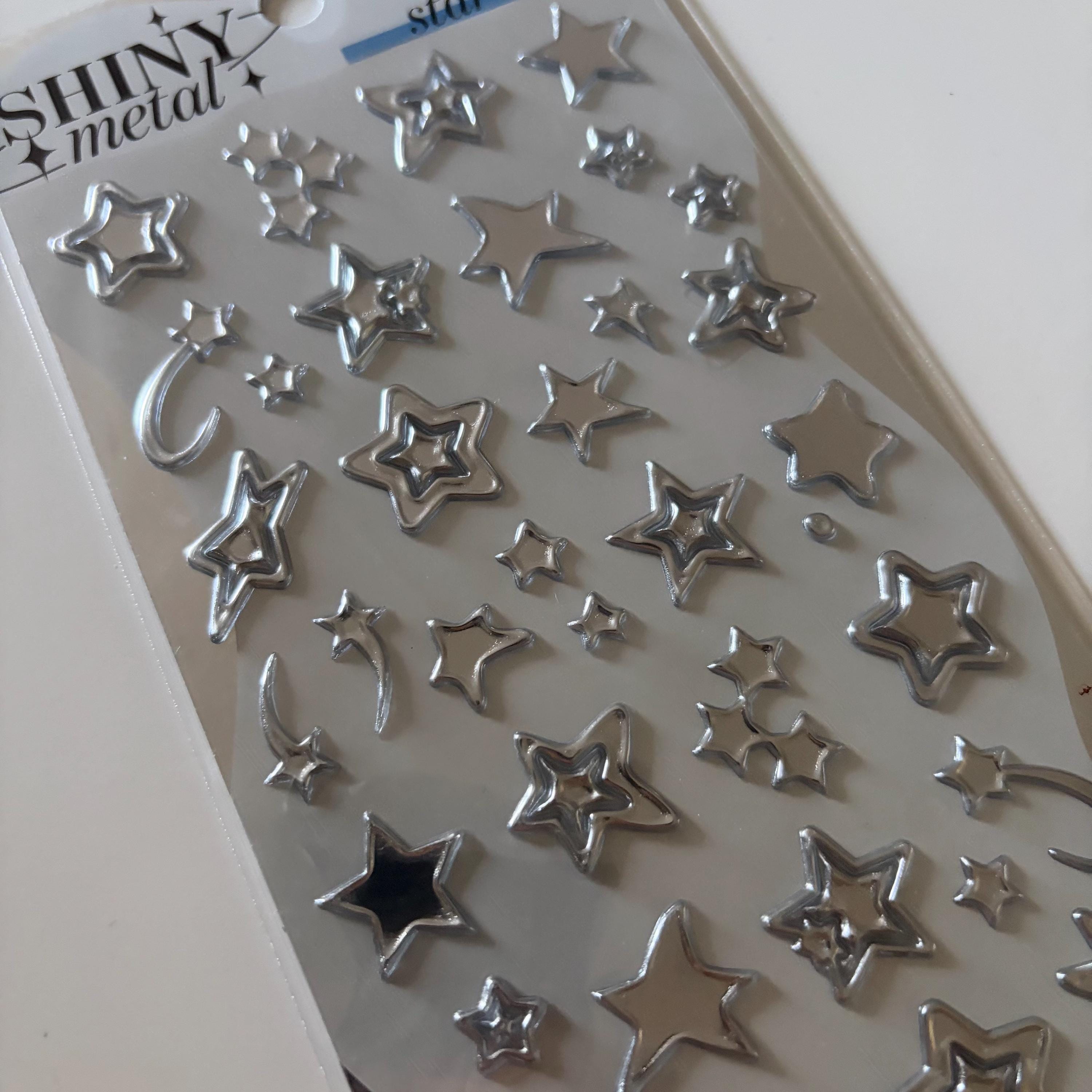 Shiny Metal Silver Heart Star Sticker Sheet MINDWAVE JAPAN