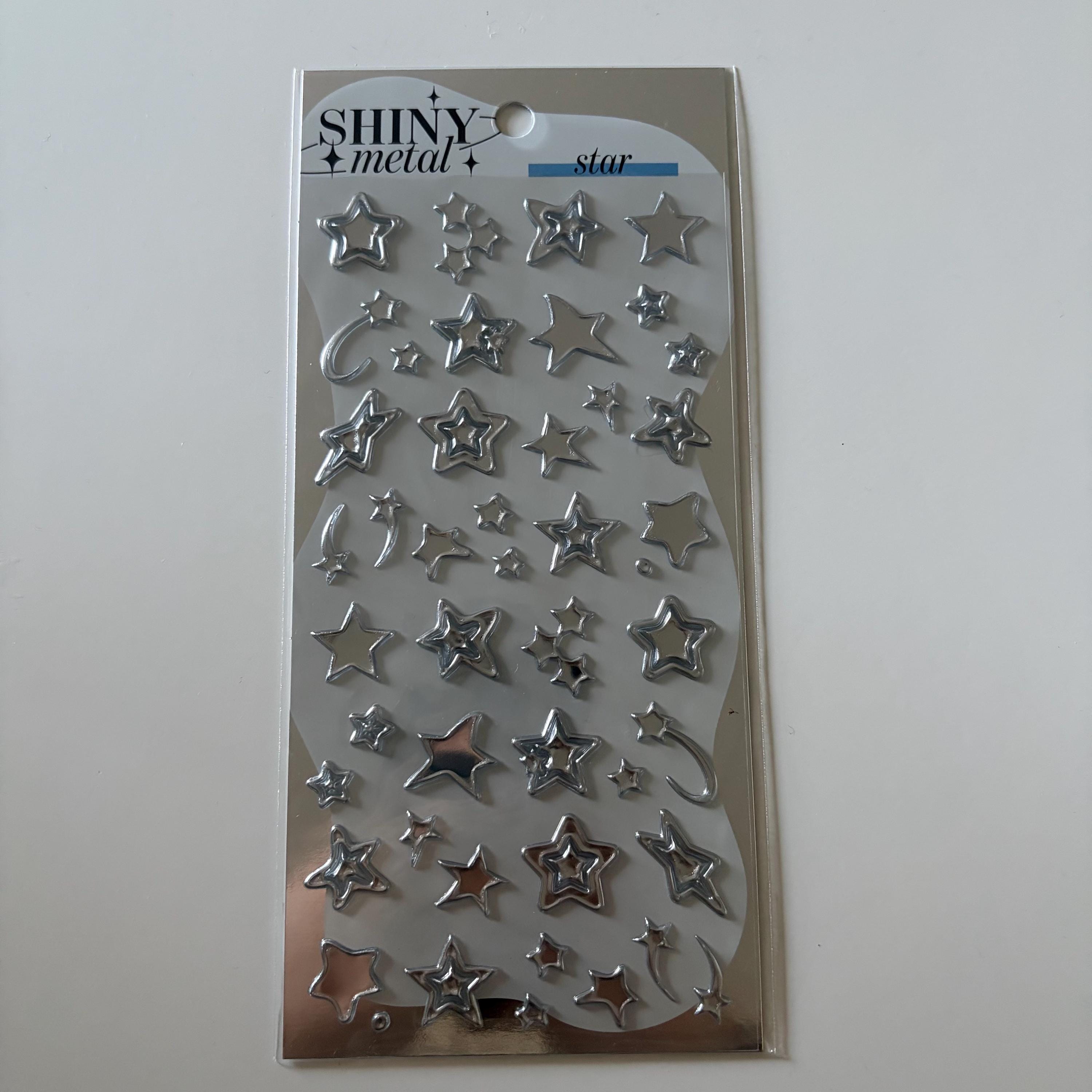 Shiny Metal Silver Heart Star Sticker Sheet MINDWAVE JAPAN