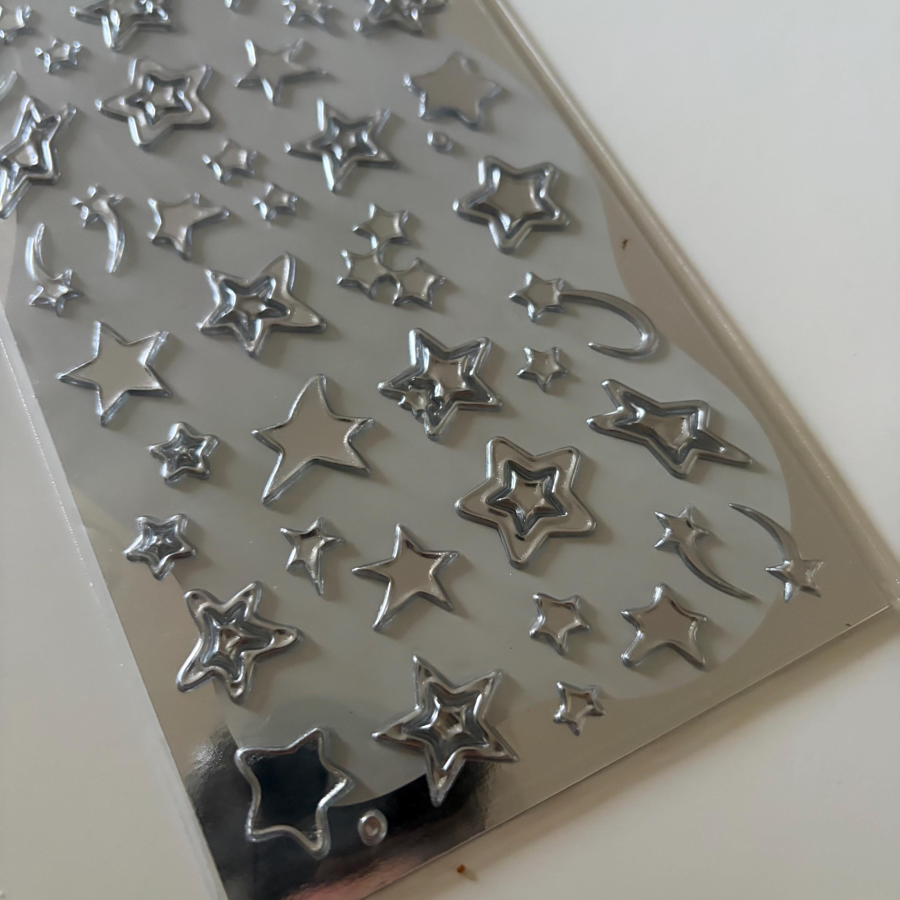 Shiny Metal Silver Heart Star Sticker Sheet MINDWAVE JAPAN