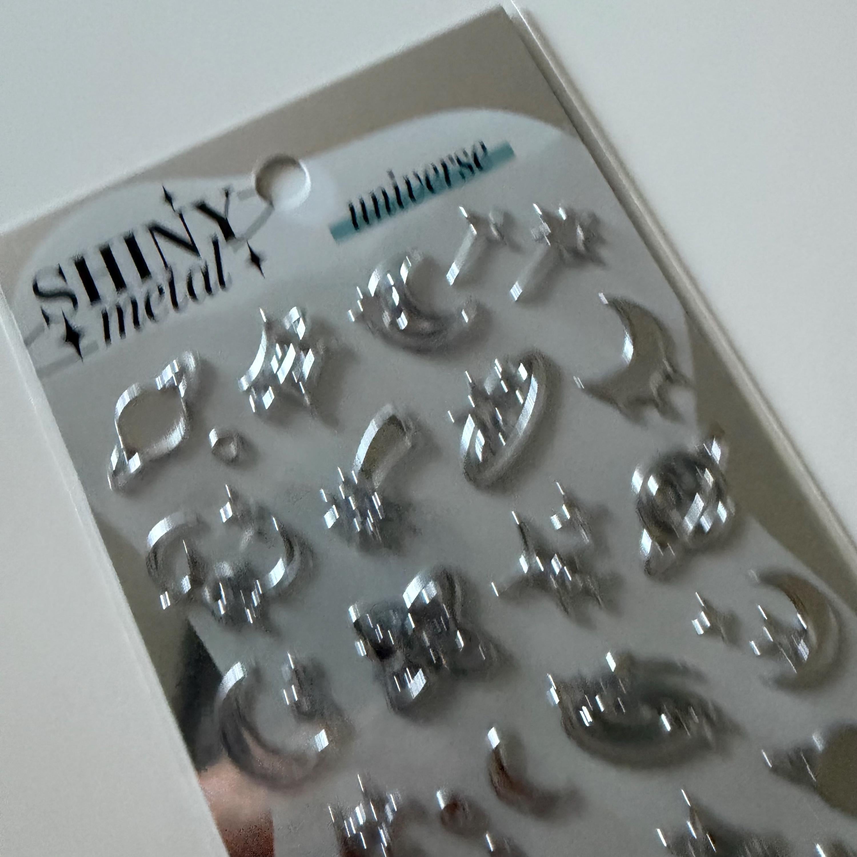 Shiny Metal Silver Heart Star Sticker Sheet MINDWAVE JAPAN