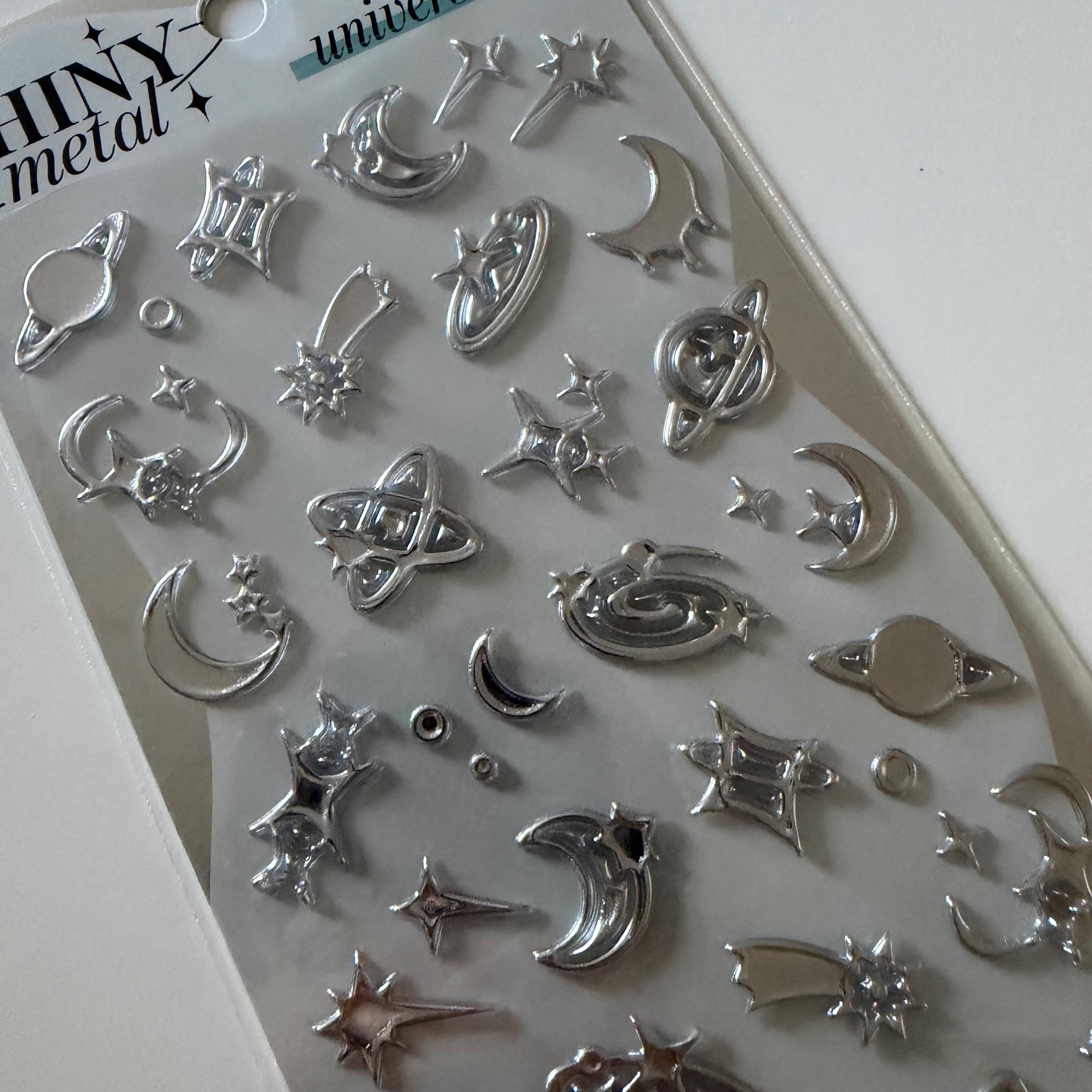 Shiny Metal Silver Heart Star Sticker Sheet MINDWAVE JAPAN