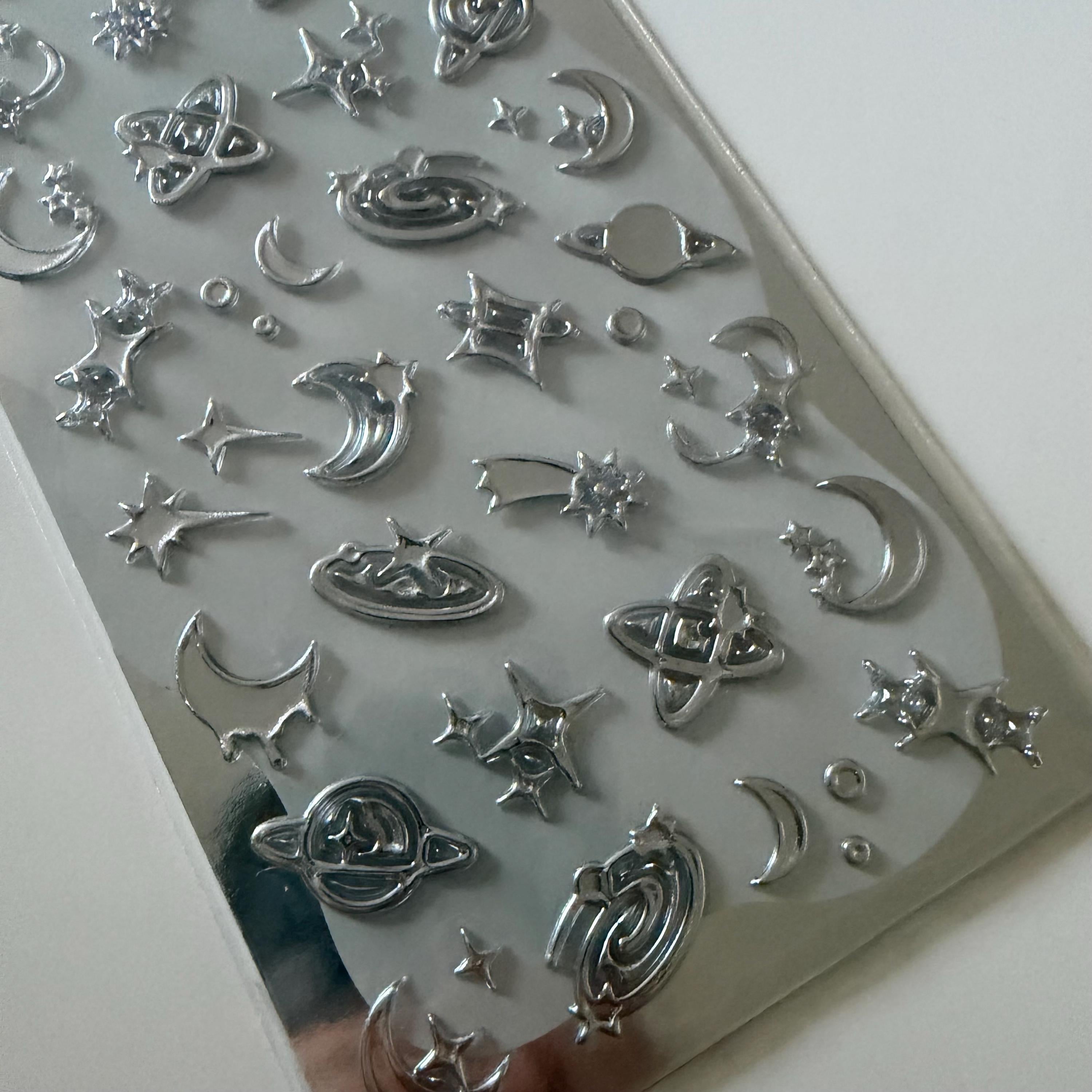 Shiny Metal Silver Heart Star Sticker Sheet MINDWAVE JAPAN