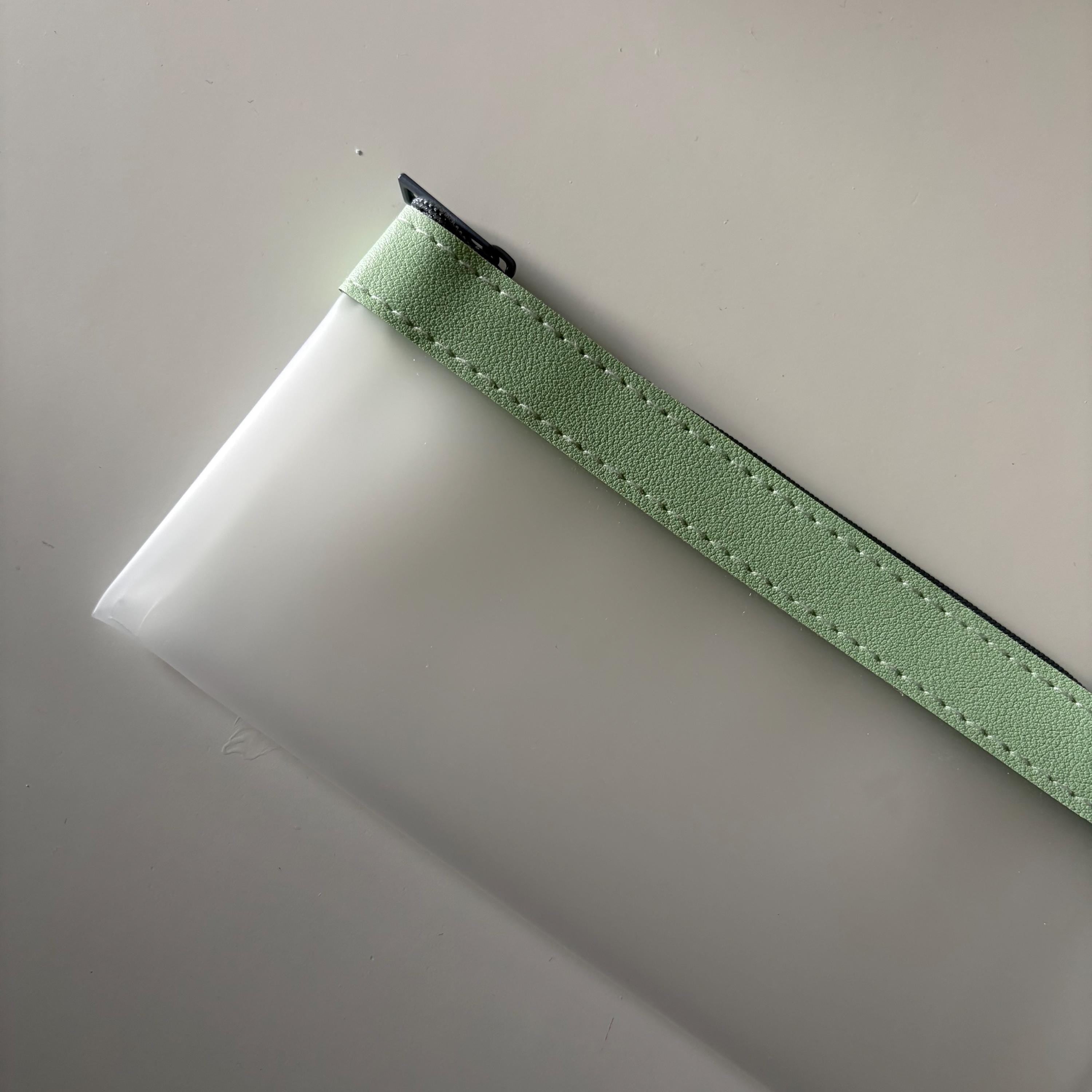 Sage Green Pencil Case - Frosted Transparent